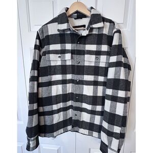 Old Navy Jacket Men's Large Sherpa Lined Wool Blend Plaid Flannel Warm Coat New